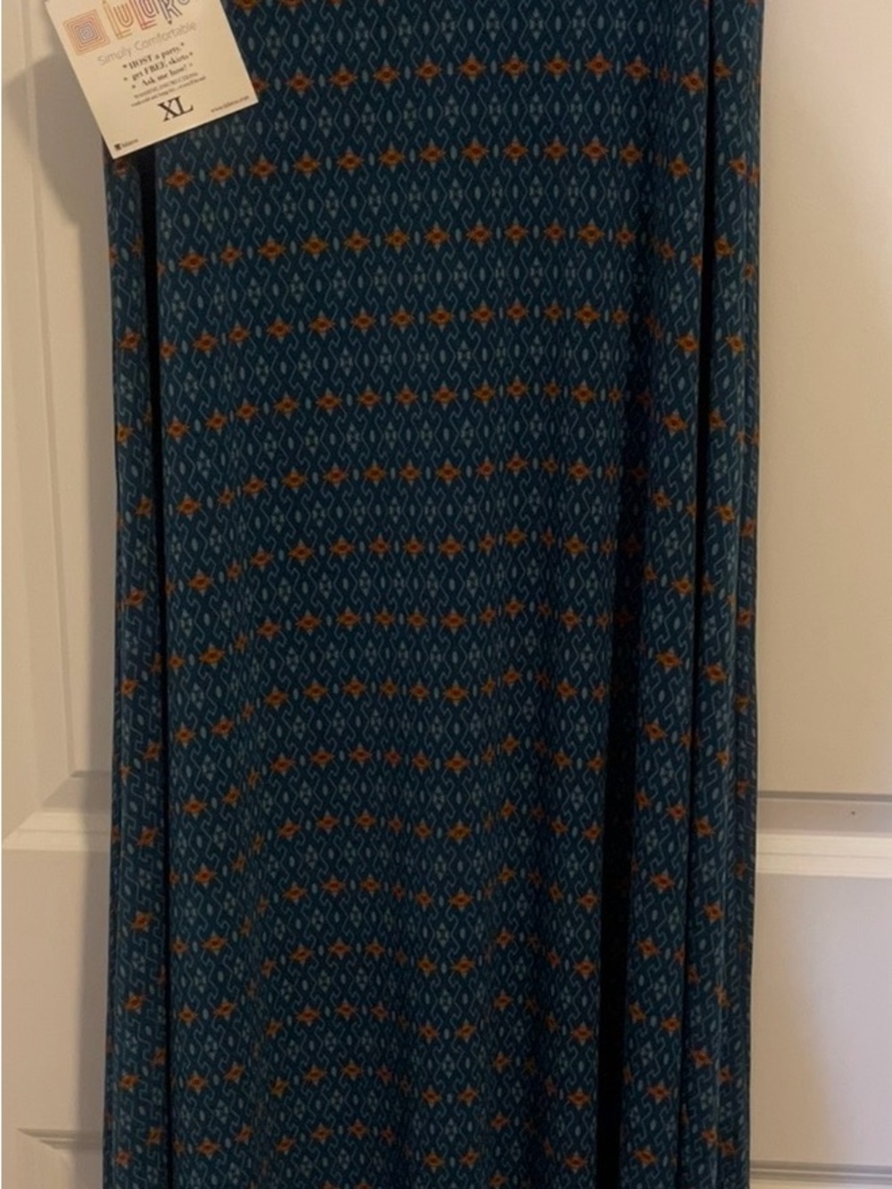 LuLaRoe Teal Maxi Skirt with Rust Accent Pattern